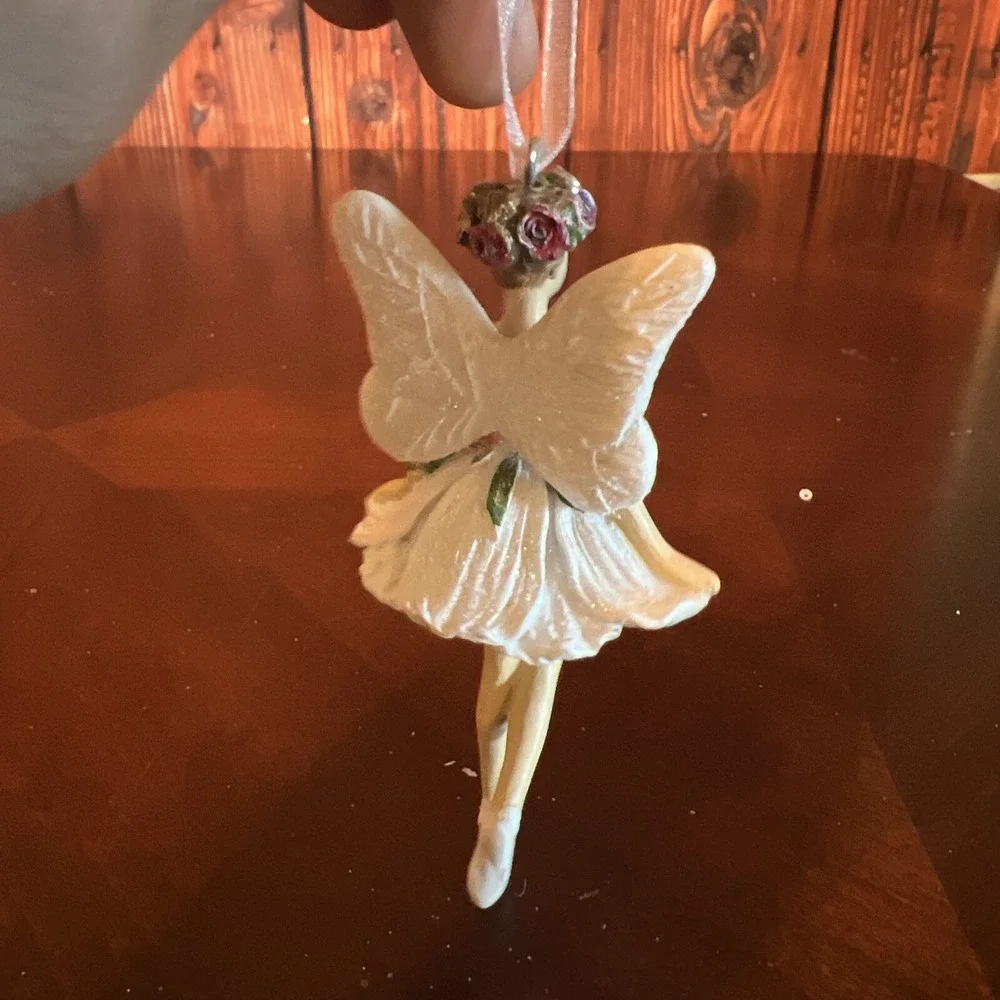 FAIRY BALLERINA w/ WINGS  A D A Rose Christmas ORNAMENT Silver Tree Holiday 4.5